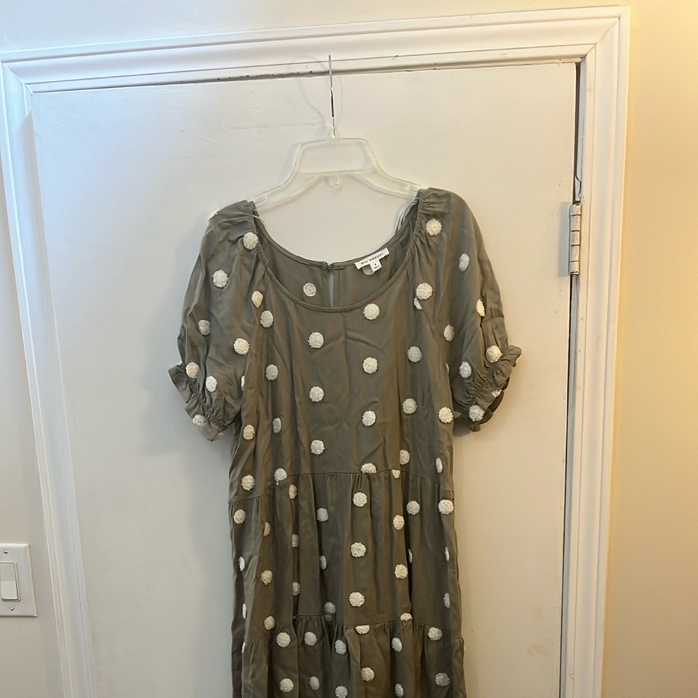 Olive Green Top Dress with Textured Polka Dots - Small - Picture 6 of 8